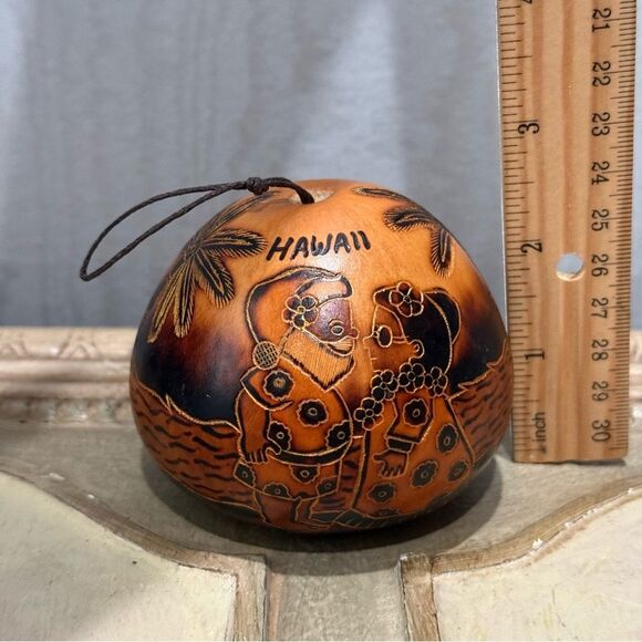 Hawaiian Christmas Gourd Ornament Santa & Mrs Claus Tropical Beach Palm Trees - Picture 8 of 10